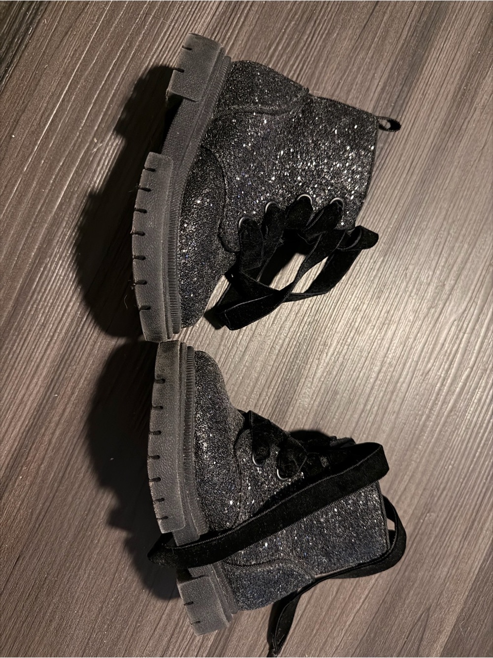 Cat & Jack Toddler size 5 Glitter Black Velvet Lace-Up Boots